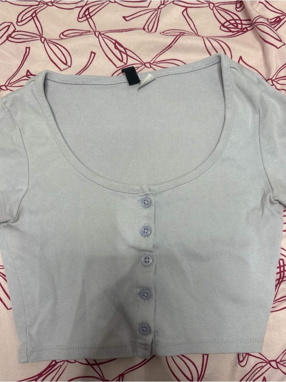 H&M Pale Blue Scoop Neck Button-Front Crop Top